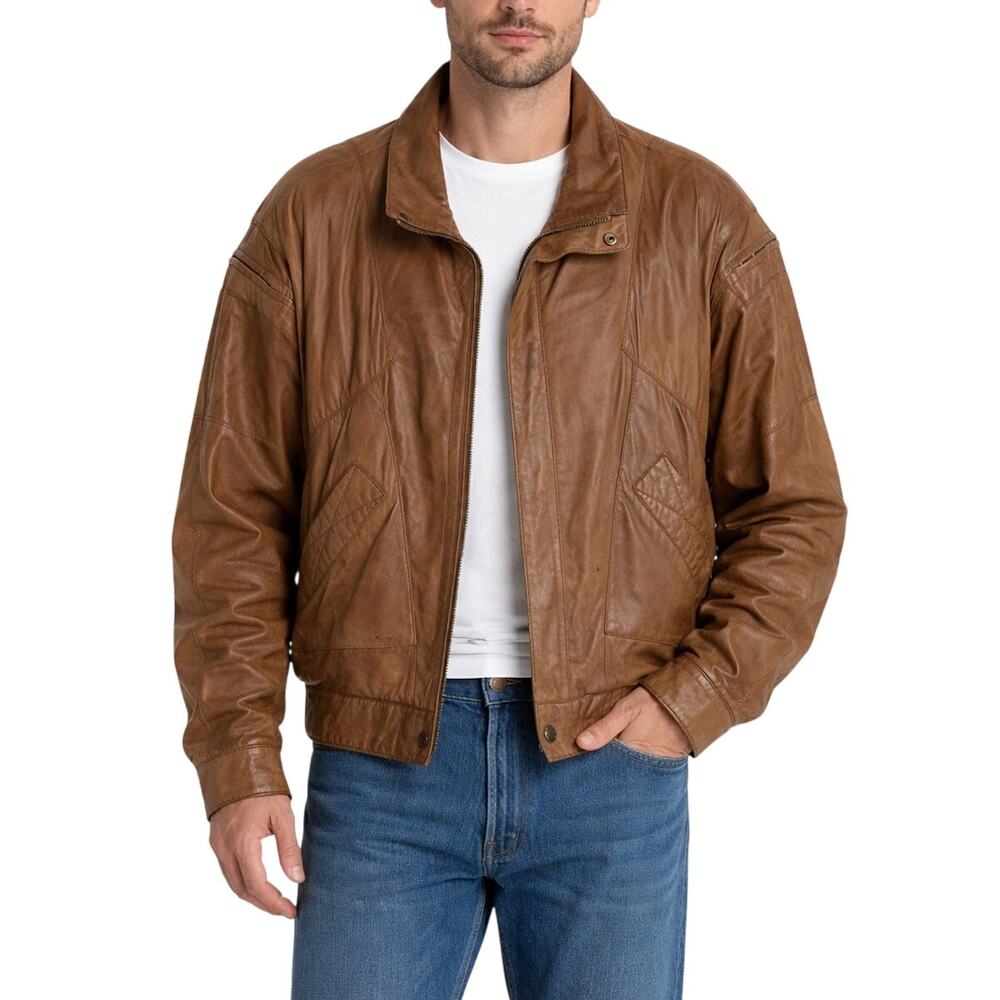 1990s Vintage Adventure Bound Originals Brown Leather Vintage Jacket Size Large